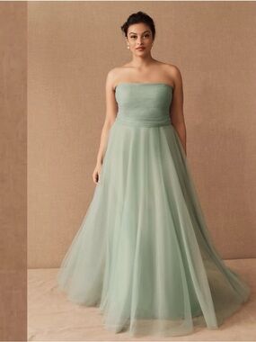 Jenny Yoo Strapless Sage Green Tulle A-Line Gown